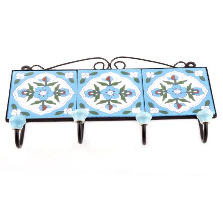 Turquoise And White Floral Tiles Hooks Online